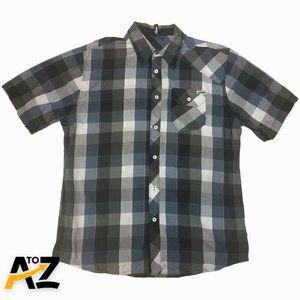 Men Current Black Green Plaid Short Sleeve Button Down Shirt Size L Large